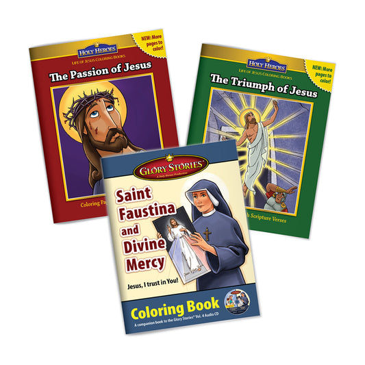 3 Coloring Book Set: Palm Sunday, Easter, & Divine Mercy Sunday - Journeys of Faith