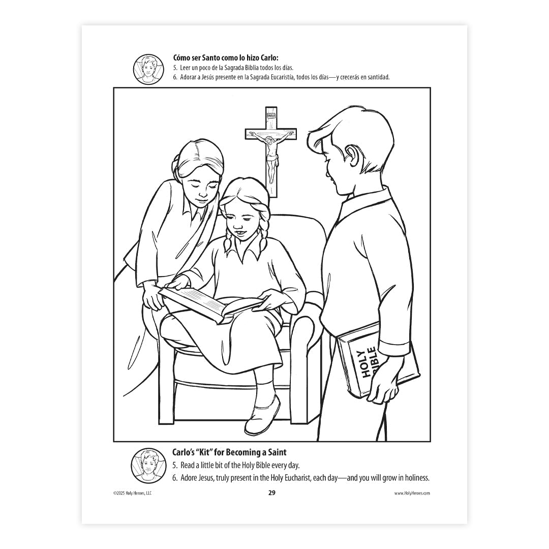 Saint Carlo Acutis bi-lingual Coloring Book