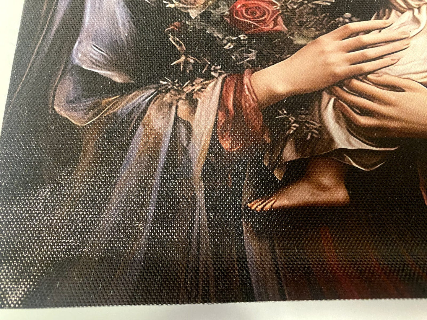 Unframed 10x8 inch canvas painting of Blessed Mother with Child by Bob and Penny Lord, detailed religious artwork.
