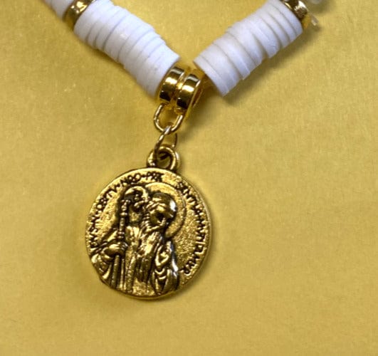 Saint Benedict Medal Puka Shell 7" Bracelet, New - Bob and Penny Lord