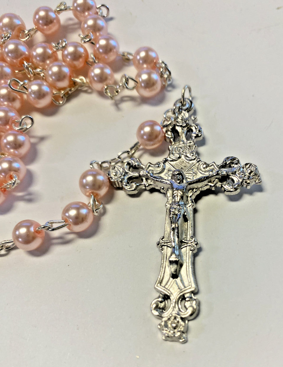 Pink Faux Pearl Rosary, New # AB-094 - Journeys of Faith