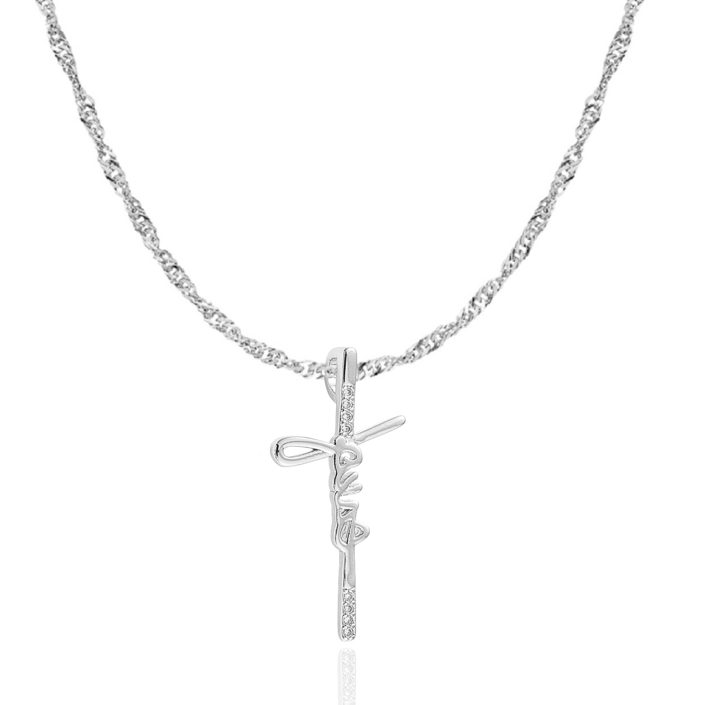 Gold His Love Necklace by AMADI Jewelry featuring a delicate chain and engraved love pendant on a white background.