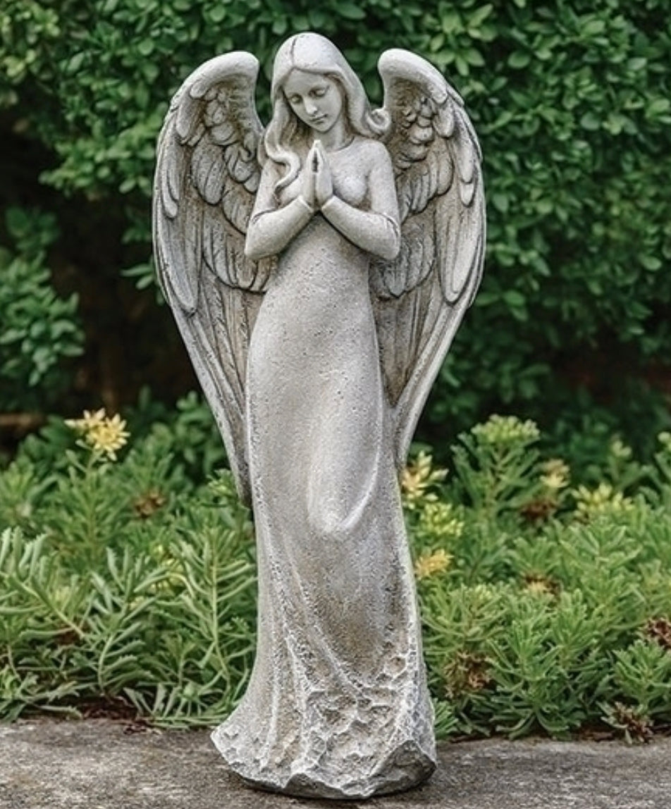 Praying angel garden statue by Roman Inc., 14.5-inch outdoor ornament with detailed angel figure for yard dรฉcor.