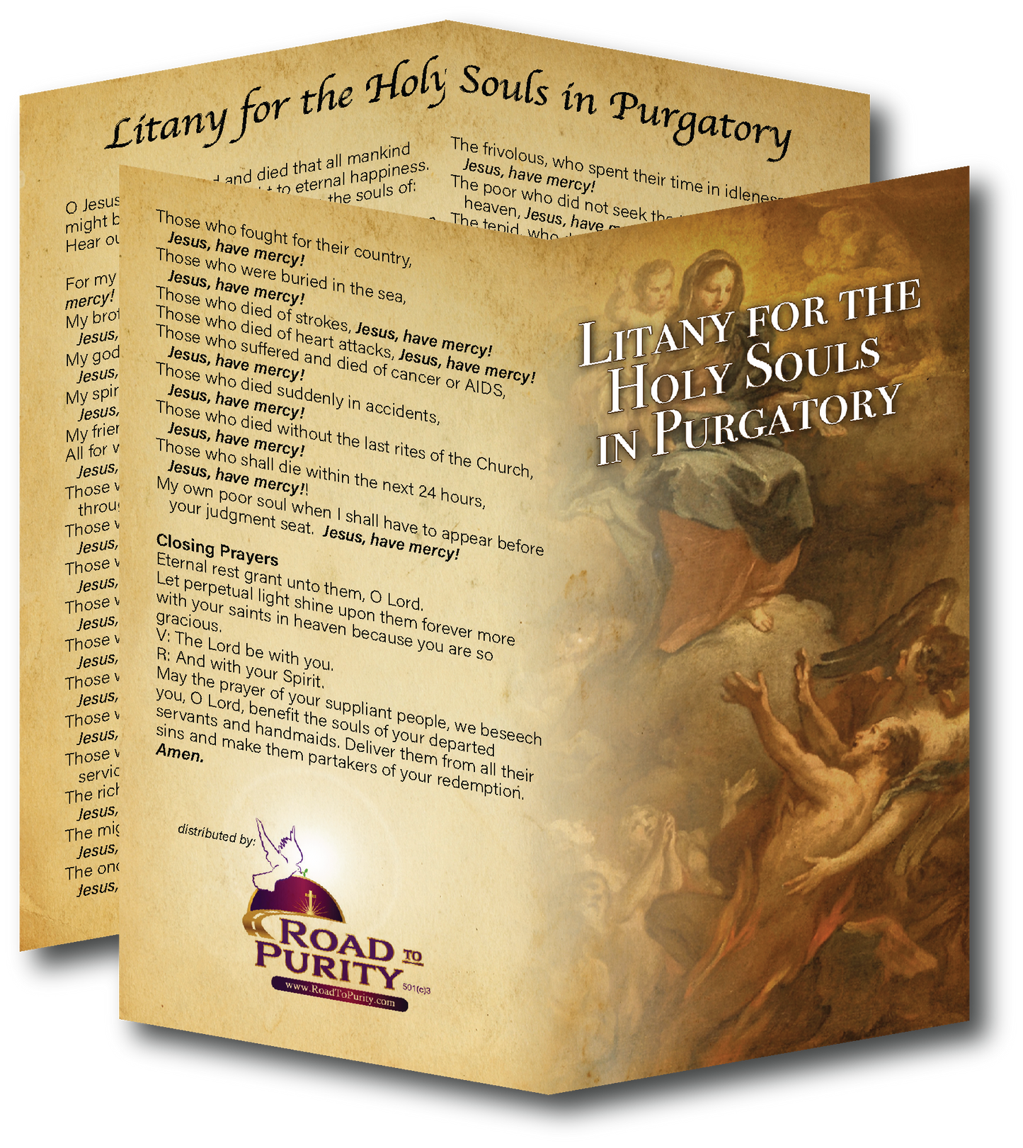 NEW! Litany for Holy Souls in Purgatory - Prayer Card / 3" x 6" folded (c) - Journeys of Faith