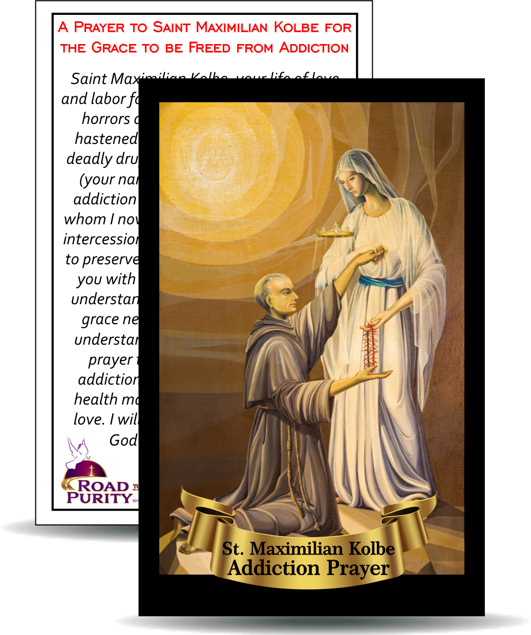 A Prayer to Saint Maximilian Kolbe for the Grace to be Freed from Addiction- Holy Card / 2 1/4"x 3 1/2" (b) (C) - Journeys of Faith