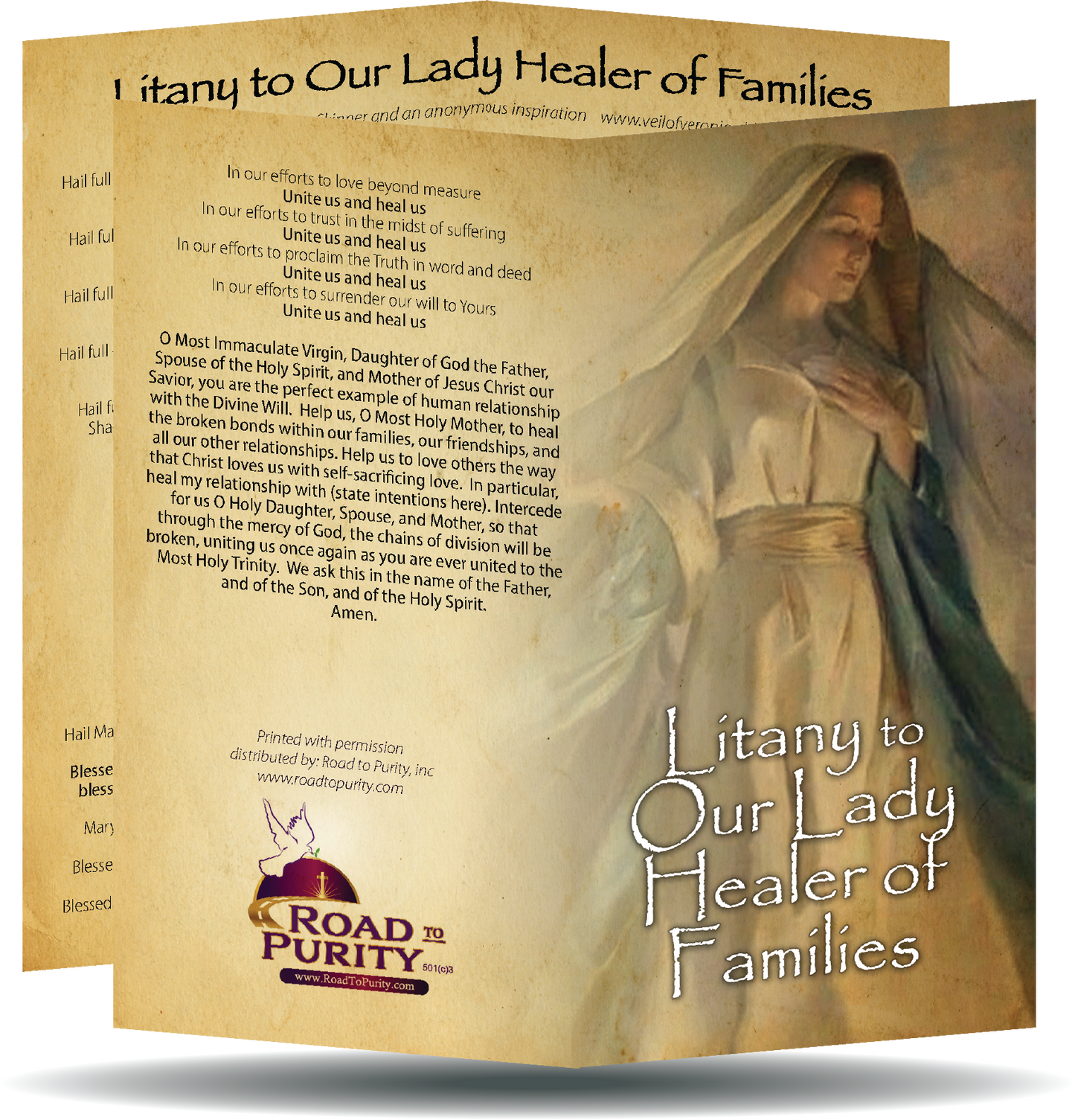 Litany to Our Lady Healer of Families - Prayer Card / 3" x 6" folded (c) - Journeys of Faith