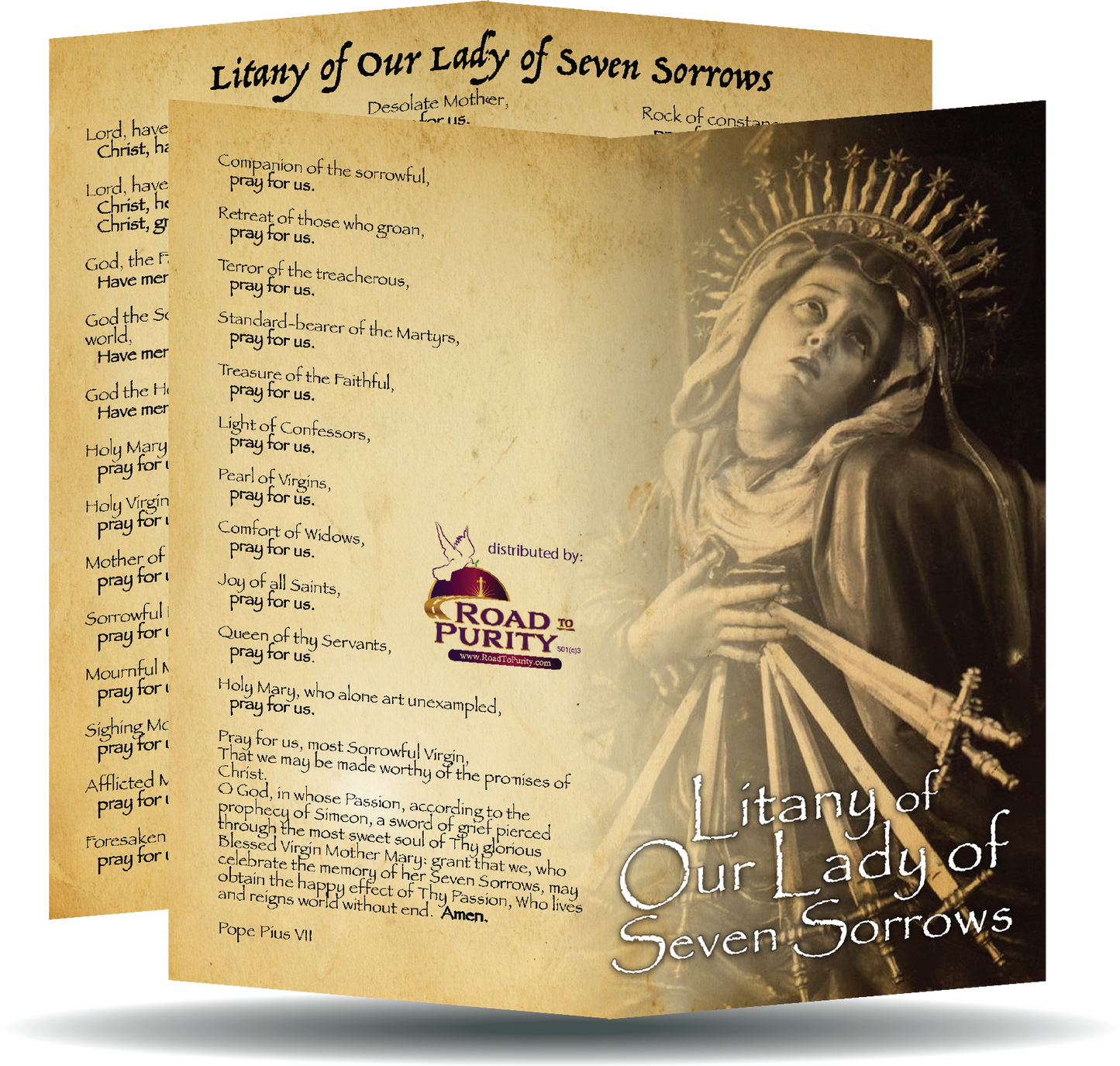 Litany of our Lady of Seven Sorrows - Prayer Card / 3" x 6" folded (c) - Journeys of Faith
