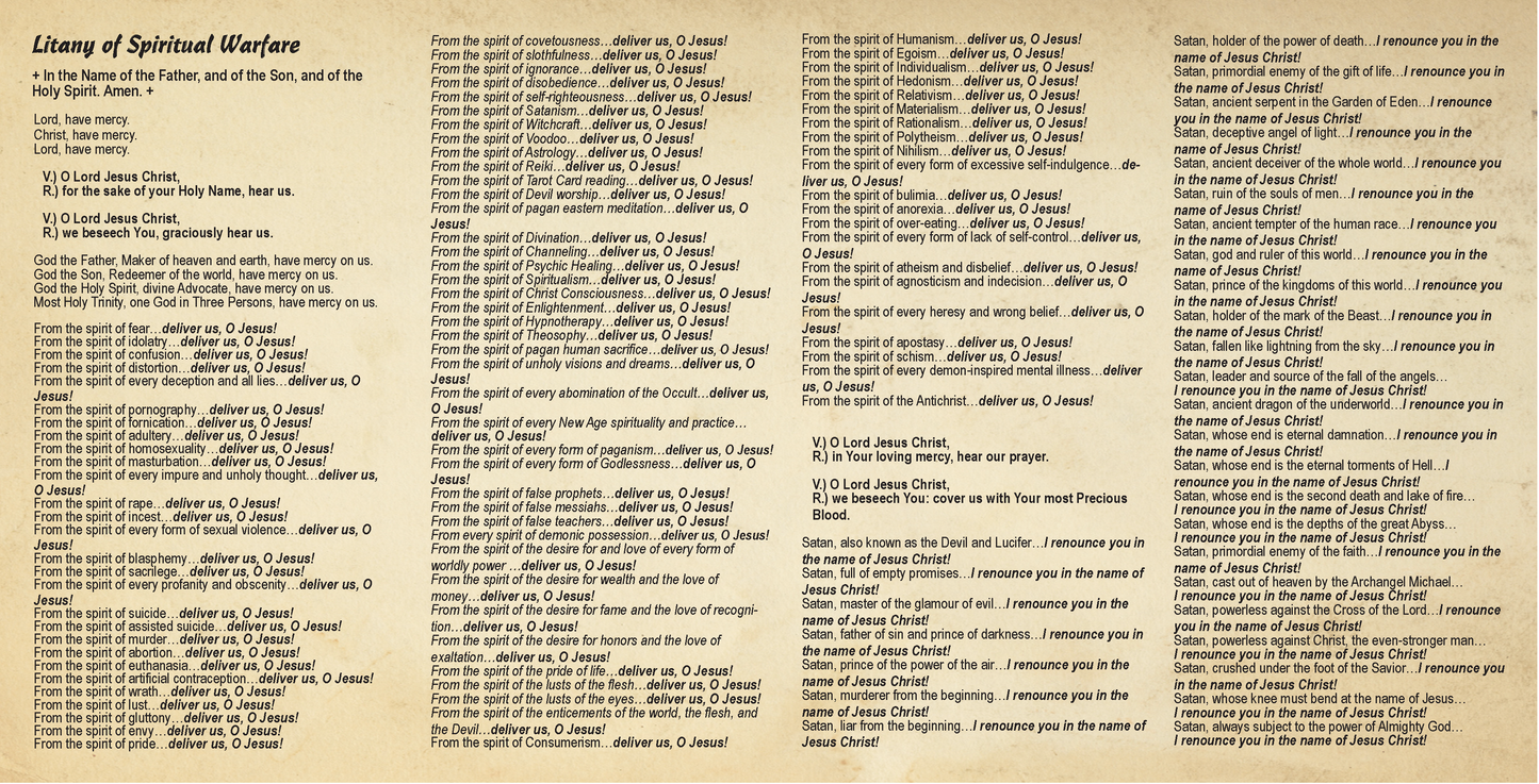 Litany of Spiritual Warfare - Prayer Card / 3" x 6" folded (c) - Journeys of Faith
