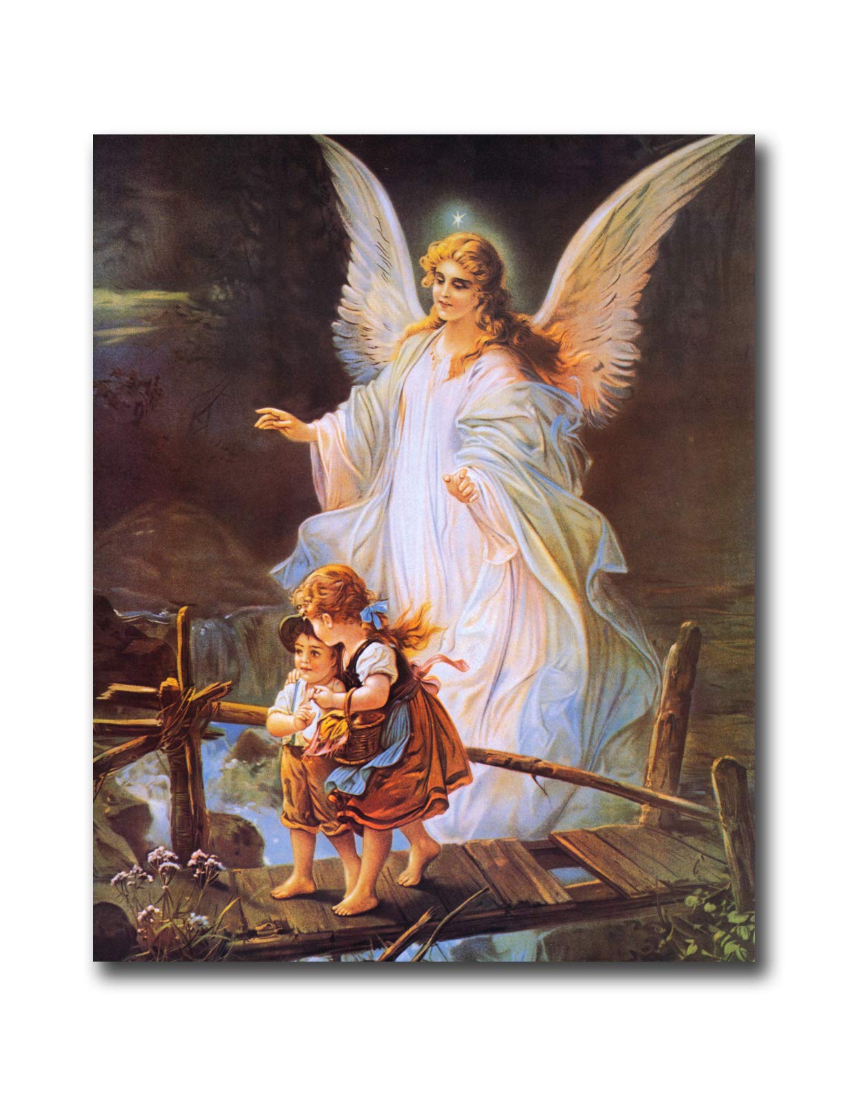Guardian Angel Protecting Children On Bridge Religious Art Print 16x20" - Journeys of Faith