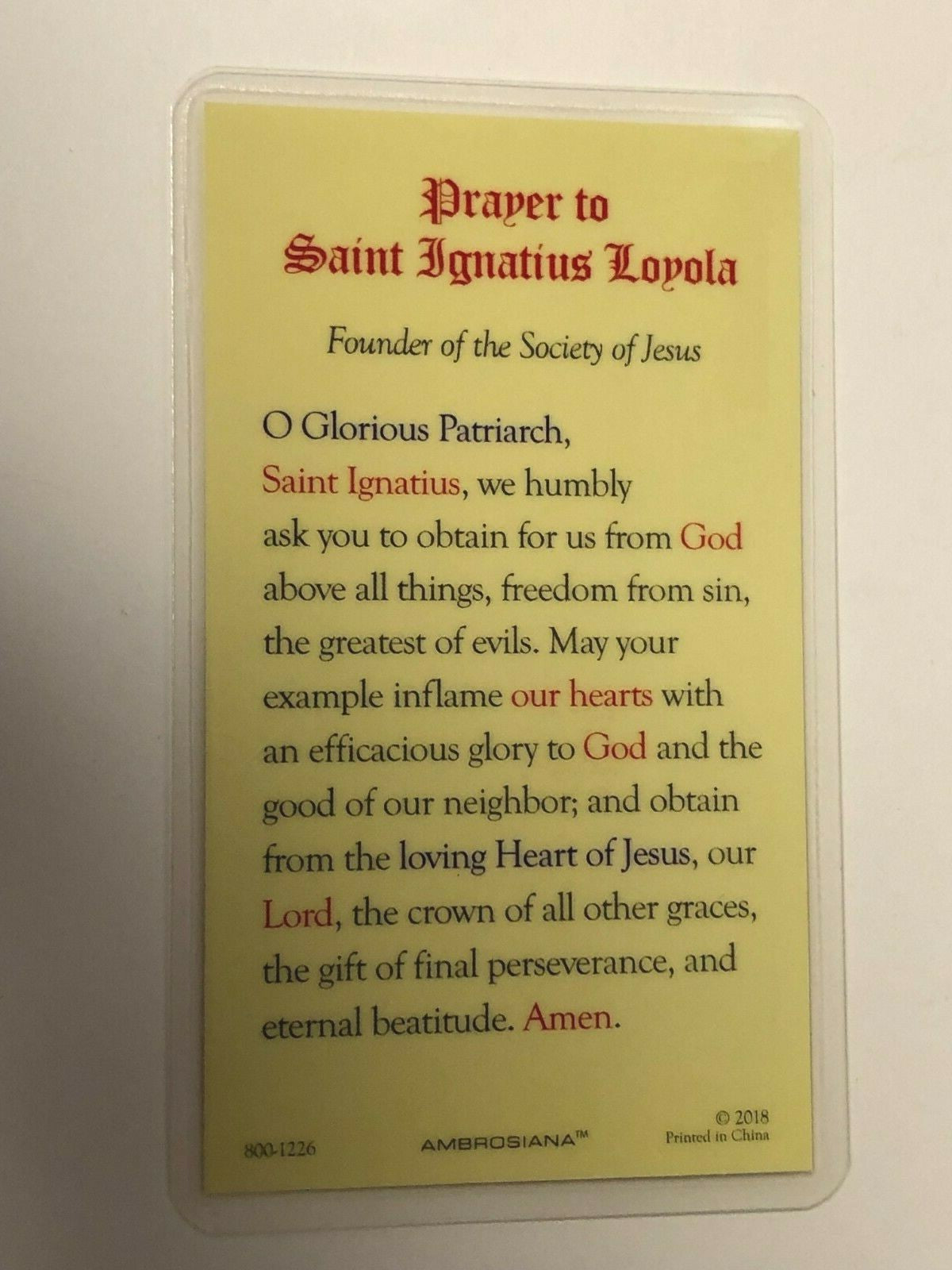 Saint Ignatius of Loyola Laminated Prayer Card, New #PCL-36 - Journeys of Faith