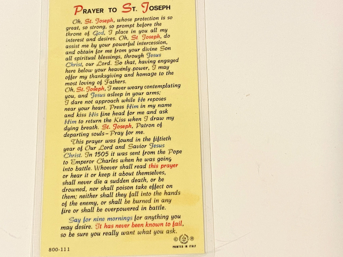 Saint Joseph Laminated Prayer Card, New #PCL-#52 - Journeys of Faith