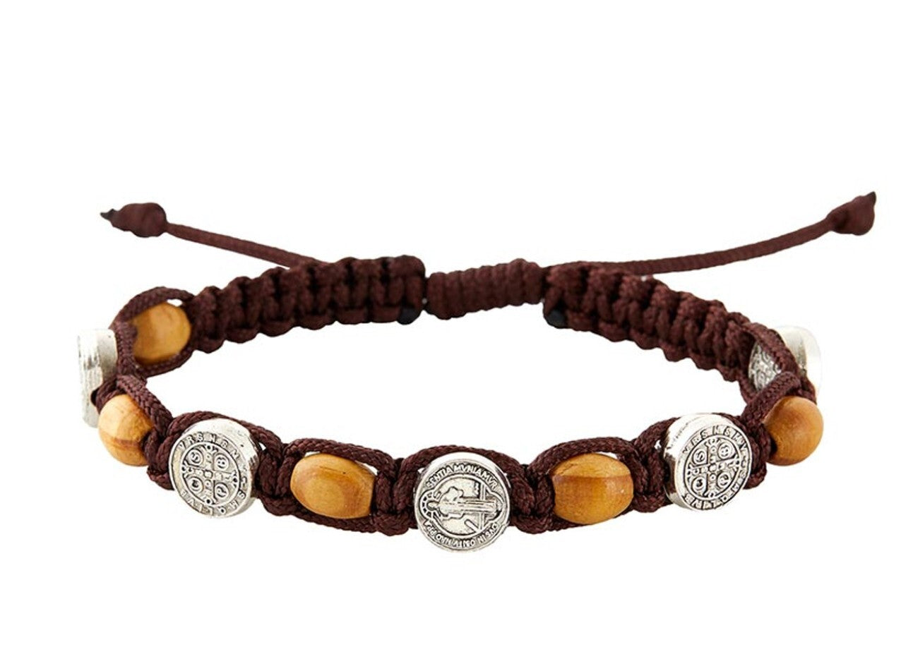 Saint Benedict Brown Cord, Adjustable Bracelet, New #AB-278-R2 - Journeys of Faith