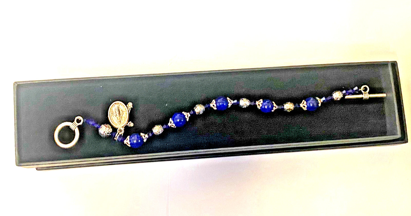 MIraculous Medal Sapphire Madonna del Parto Bracelet, New #AB-70-1 - Journeys of Faith
