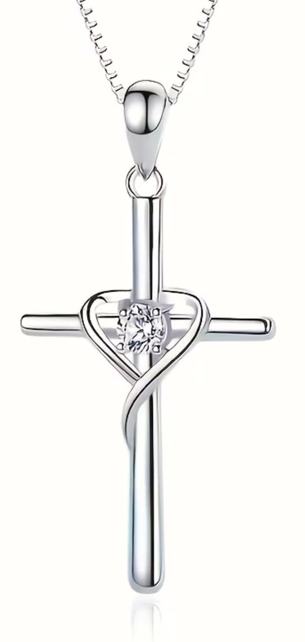 Cross with a heart 16.50" silver tone necklace, New #Gftshp-106 - Journeys of Faith