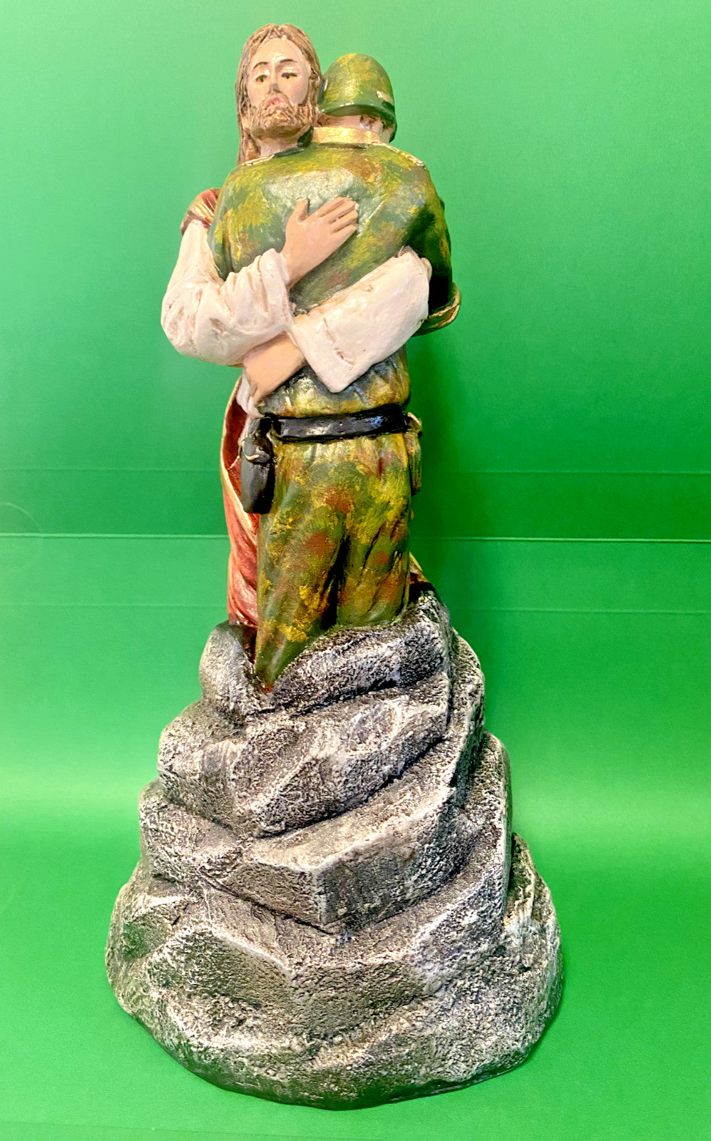 Jesus Hugging a Soldier, Hand Painted 9.25" Statue, New from Colombia #L022