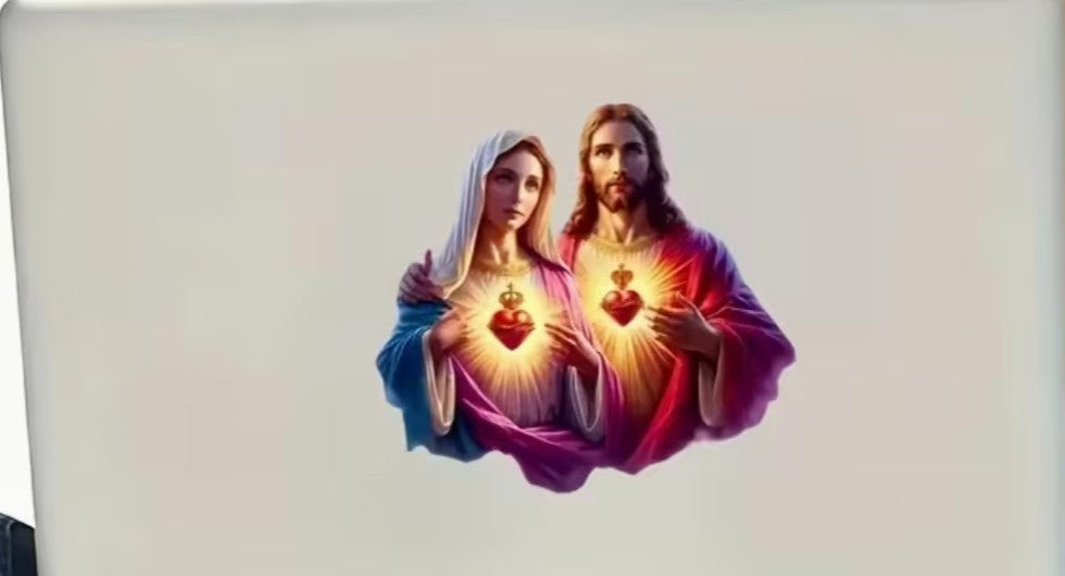 Sacred Hearts of Jesus & Mary Vinyl Sticker, New #Gftshp-257