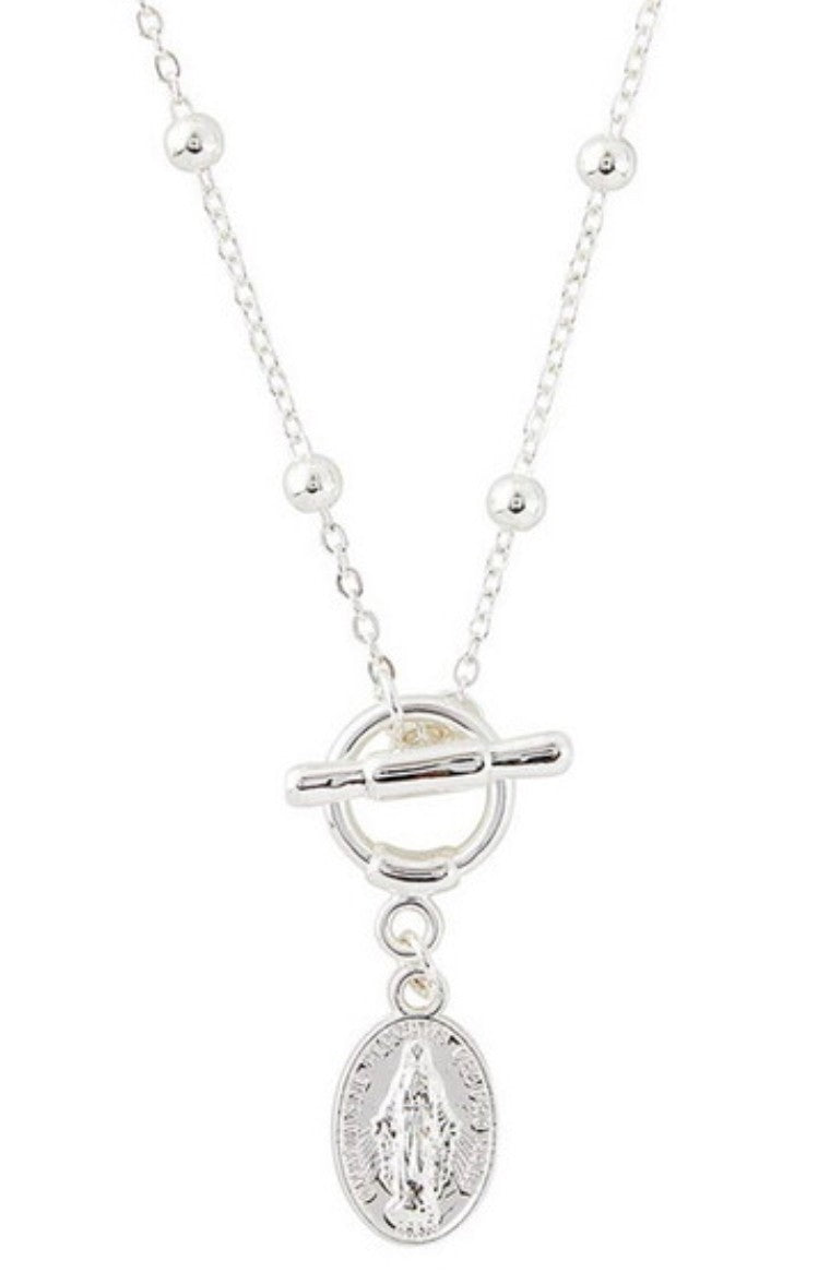 Our Lady of the MIraculous Medal Silver tone Interlock Necklace, New #AB-390-R2 - Journeys of Faith