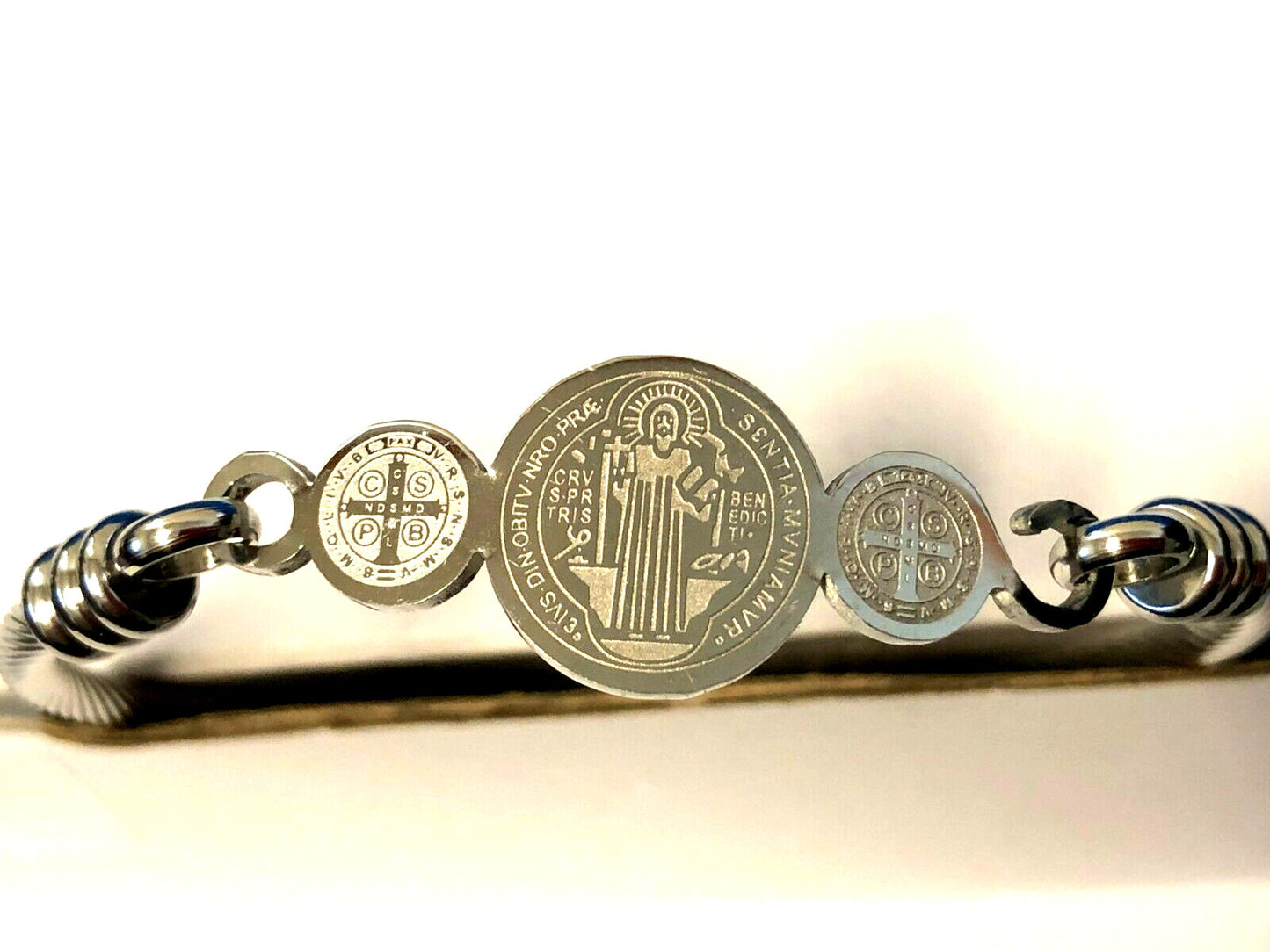Saint Benedict Medal on Gold or Silver Bangle Bracelet, New - Journeys of Faith