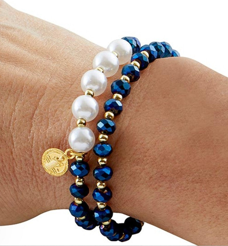 Saint Benedict Pearl & Glass Beads 2 Strand Cord Bracelet , New #AB-280-R2 - Journeys of Faith