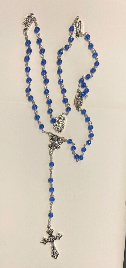 Saint Michael & Archangels Blue Glass Beads Rosary,  New - Journeys of Faith