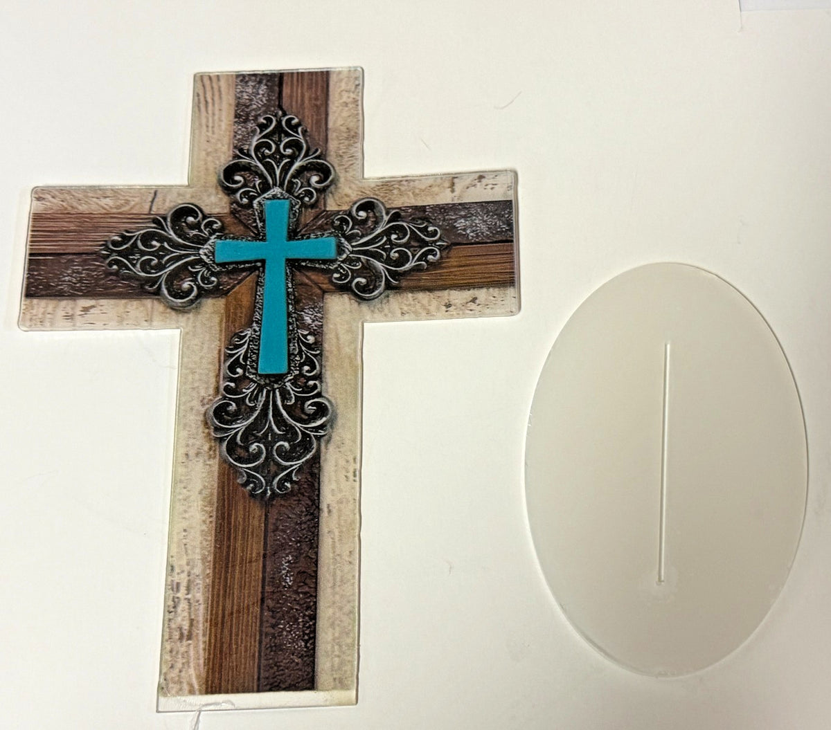 Layered acrylic 2-sided cross, 7.75 inches, Christian crucifix from Journeys of Faith, featuring detailed religious design.