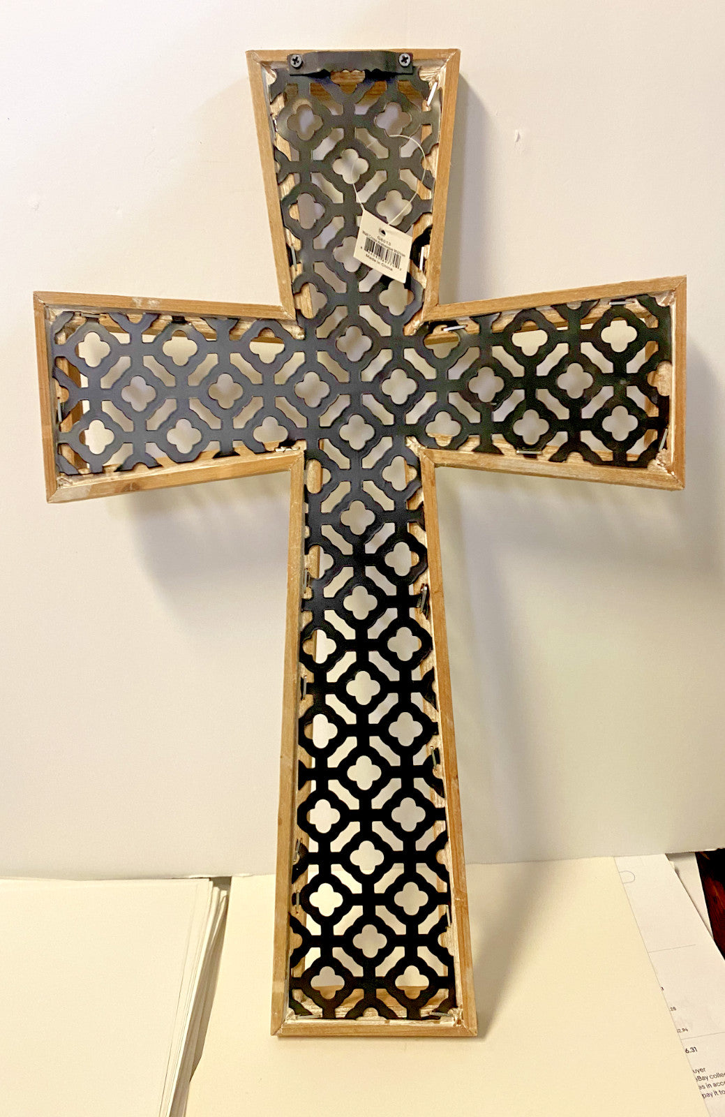 Arabesque Art Wood & Metal 17" Wall Cross, New #AB-213