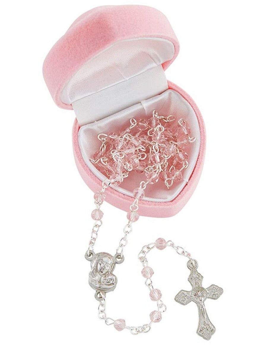 Pink Heart Case with Pink Glass Rosary, New # AB-049-1