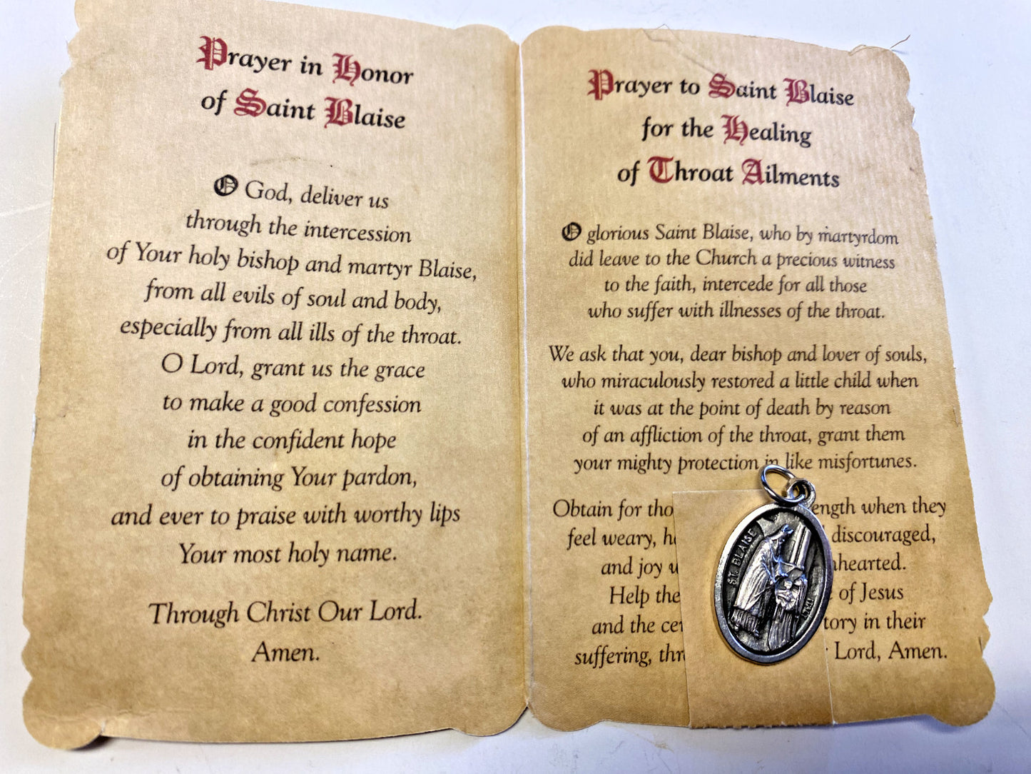 Saint Blaise "Patron Saint of Throat Ailments" Prayer Card + Medal, New - Journeys of Faith
