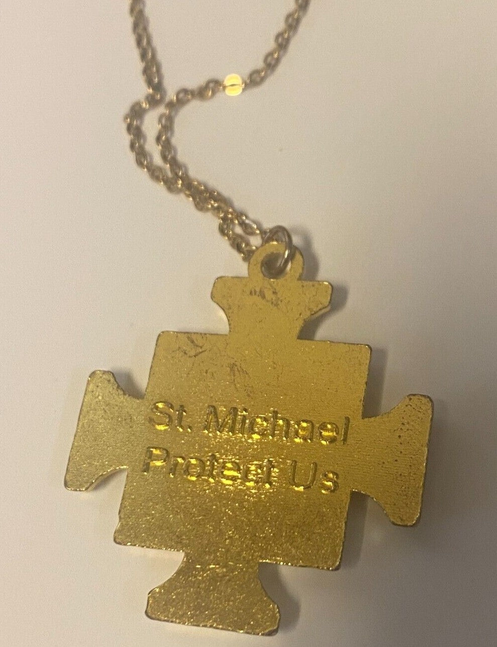 Saint Michael The Archangel Iron Cross Gold tone/Silver tone Pendant, New