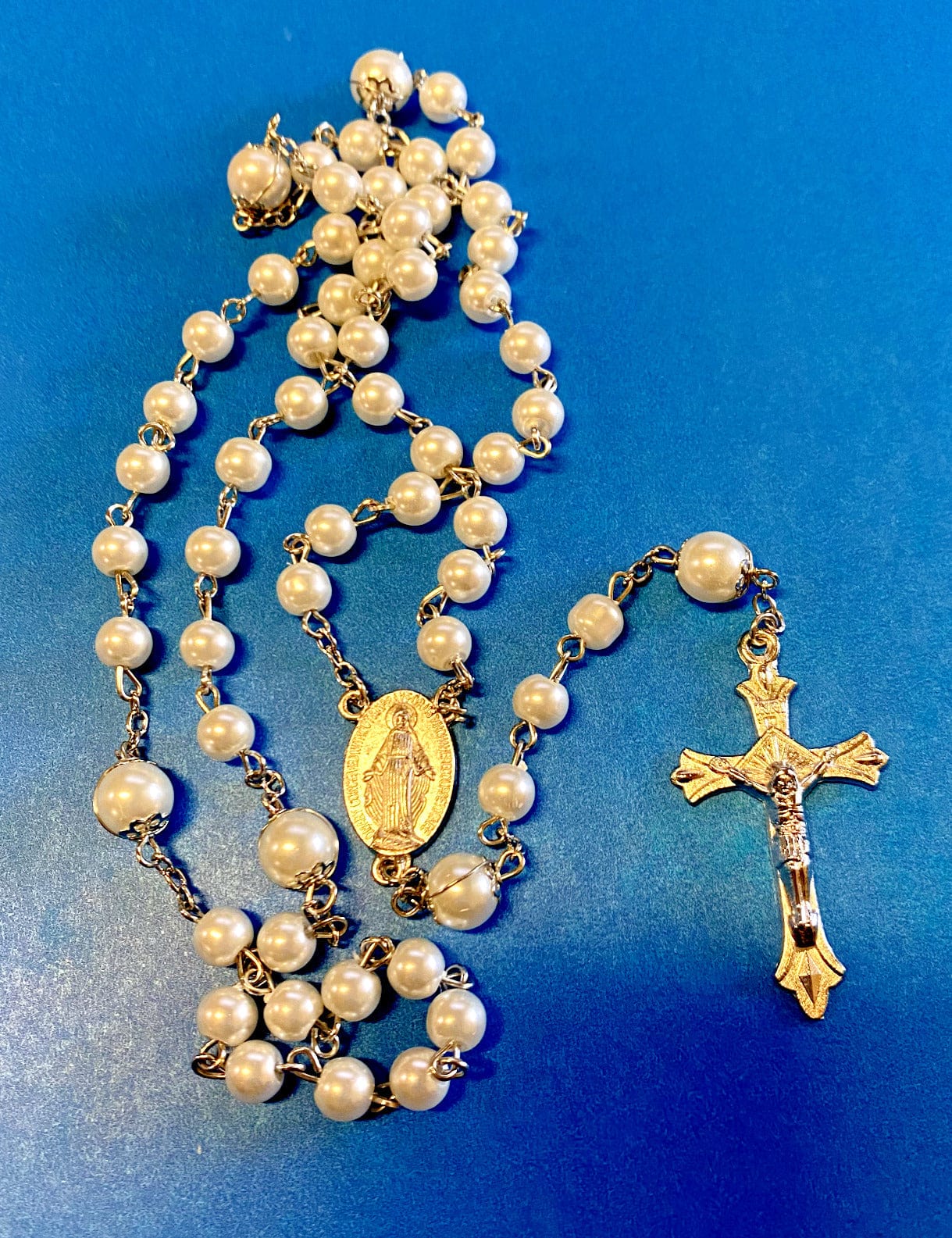 White Mother of Pearl Faux Rosary, New #AB-94 - Bob and Penny Lord Journeys of Faith