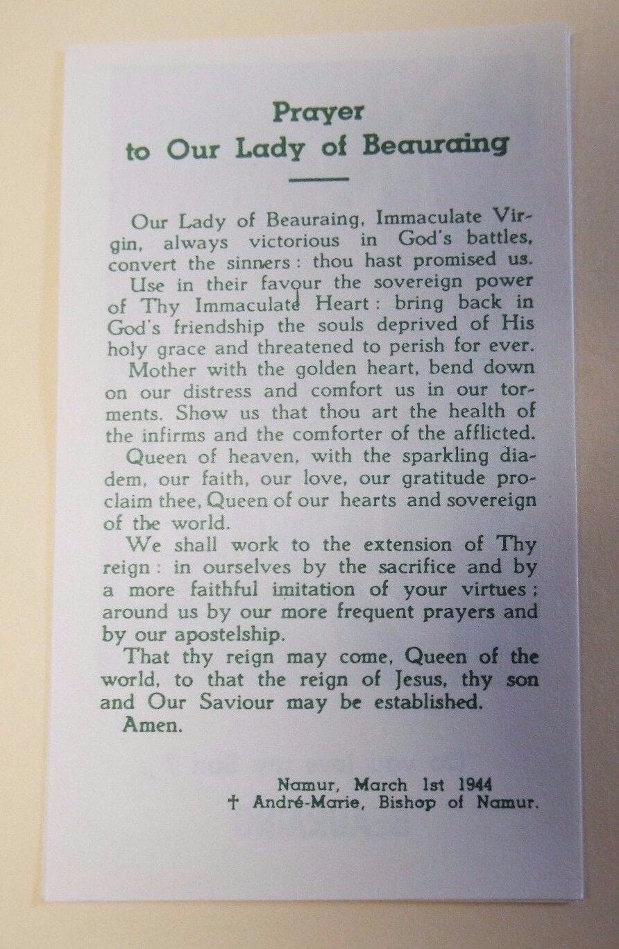 Our Lady of Beauraing, Black & White  Prayer Card, From Belgium, NEW - Bob and Penny Lord