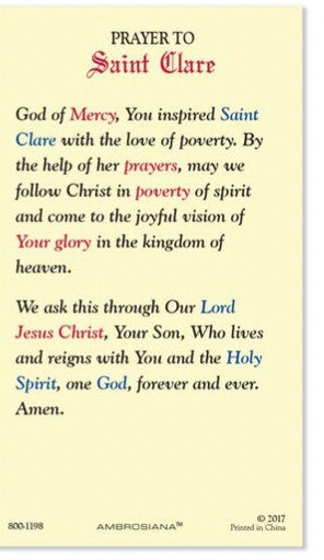 Saint Clare of Assisi Laminated Prayer Card , New #PCL-28 - Journeys of Faith