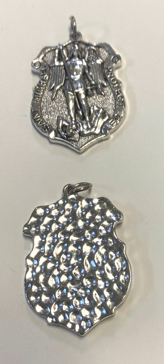 Saint Michael the Archangel Silver tone Shield Medal, New - Journeys of Faith