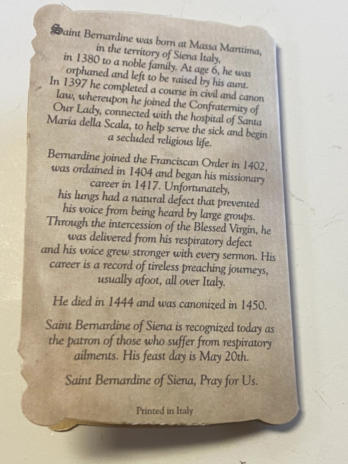 Saint Rita of Cascia Prayer Folder + Medal, New from Italy - Journeys of Faith