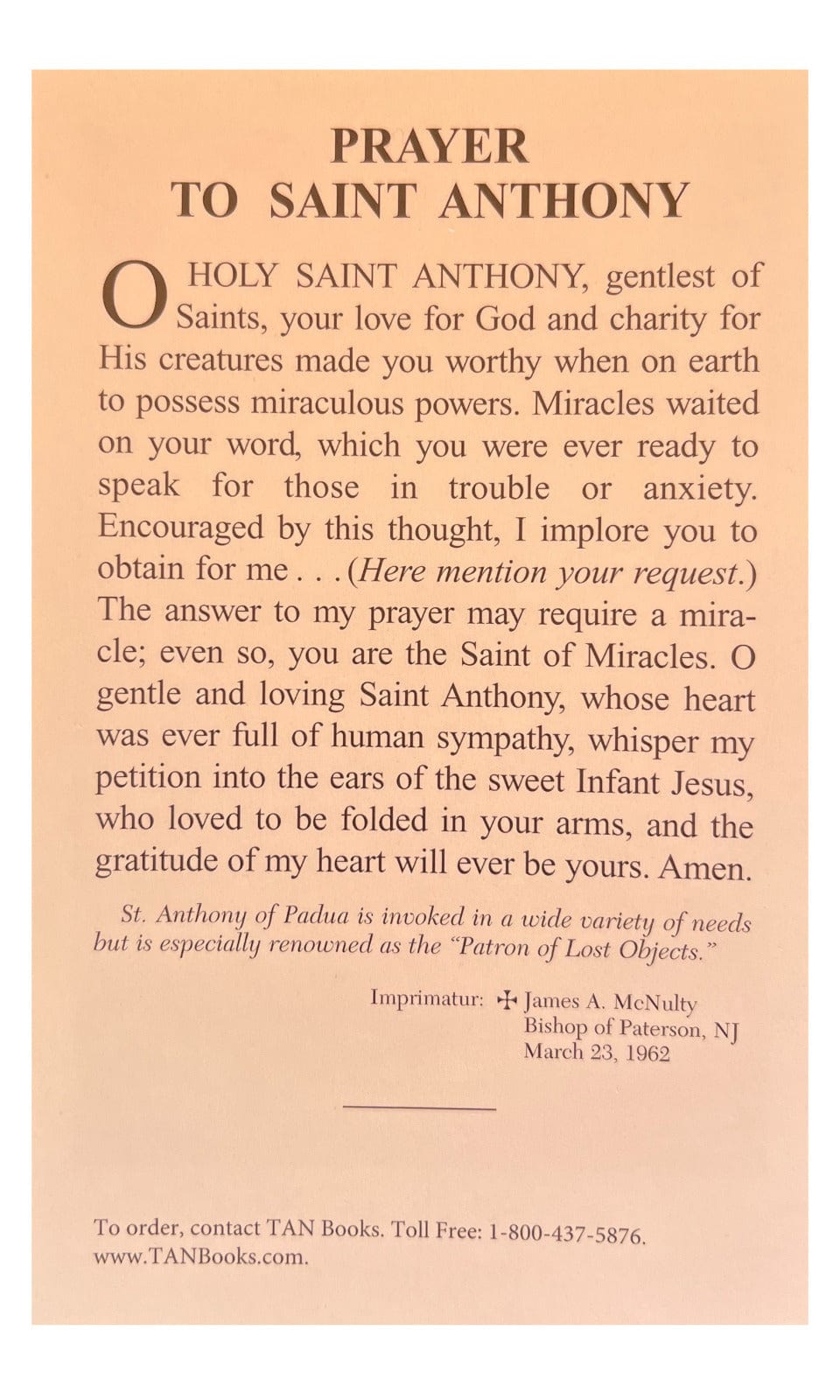 Saint Anthony of Padua Prayer Card for Anxiety - Bob and Penny Lord