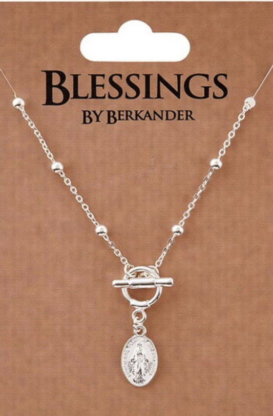 Our Lady of the MIraculous Medal Silver tone Interlock Necklace, New #AB-390-R2 - Journeys of Faith