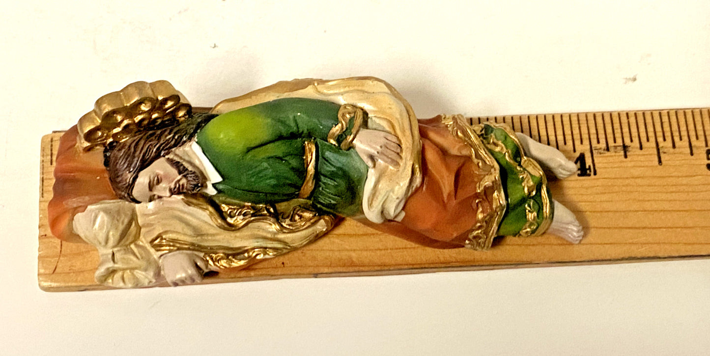 Sleeping Saint Joseph 4-inch statue by Bob and Penny Lord, a religious Christian figurine for collectibles and spiritual decor.