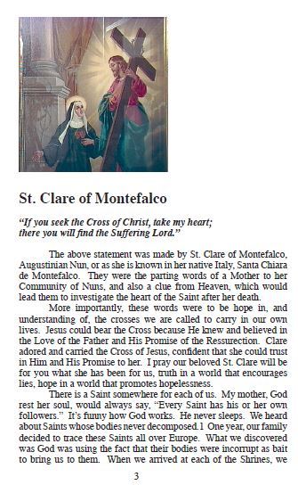Saint Clare of Montefalco Pamphlet/Minibook, by Bob and Penny Lord, New - Journeys of Faith