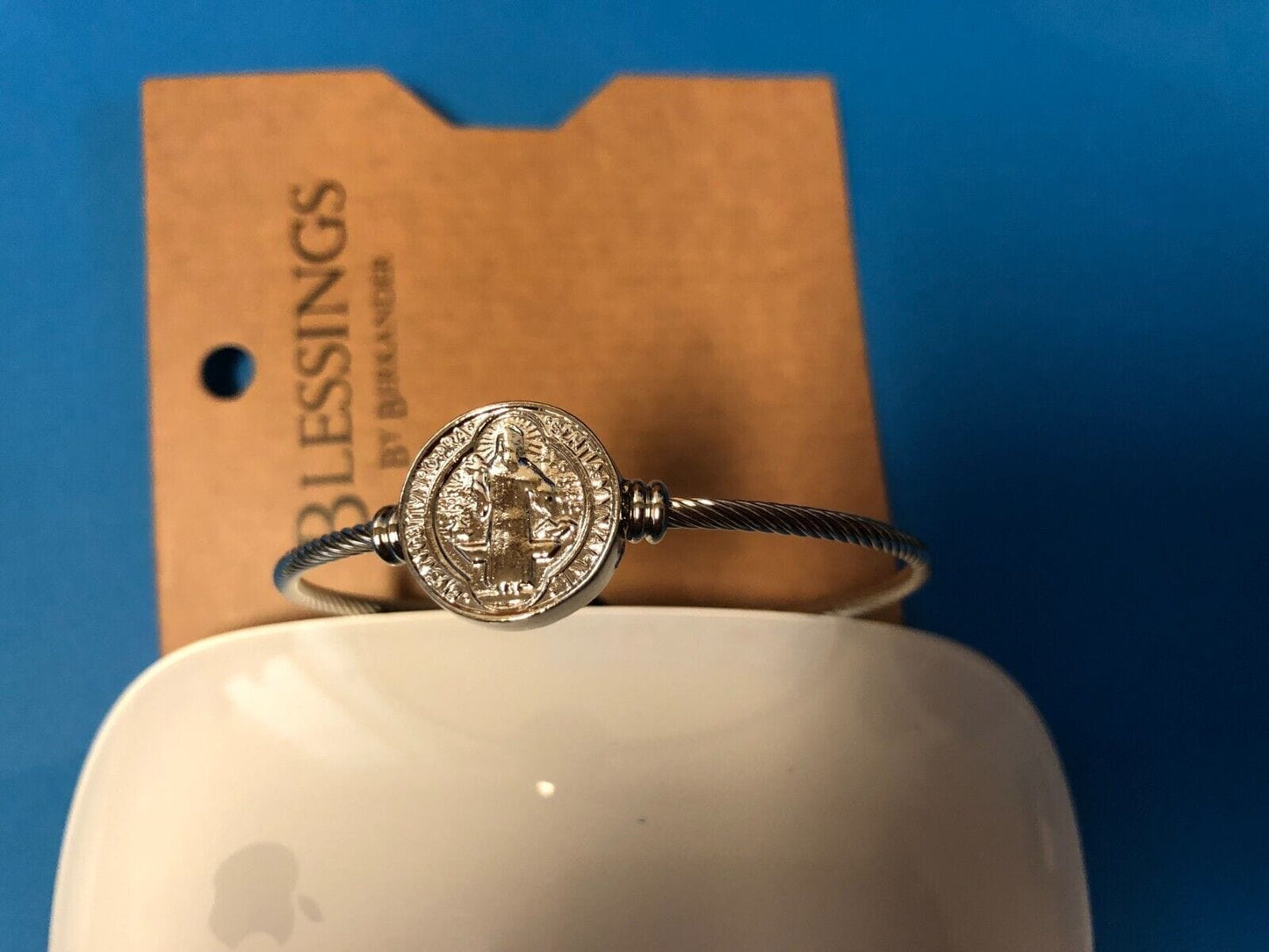 Saint Benedict Metal Rope Bangle Bracelet 7.5", New - Bob and Penny Lord