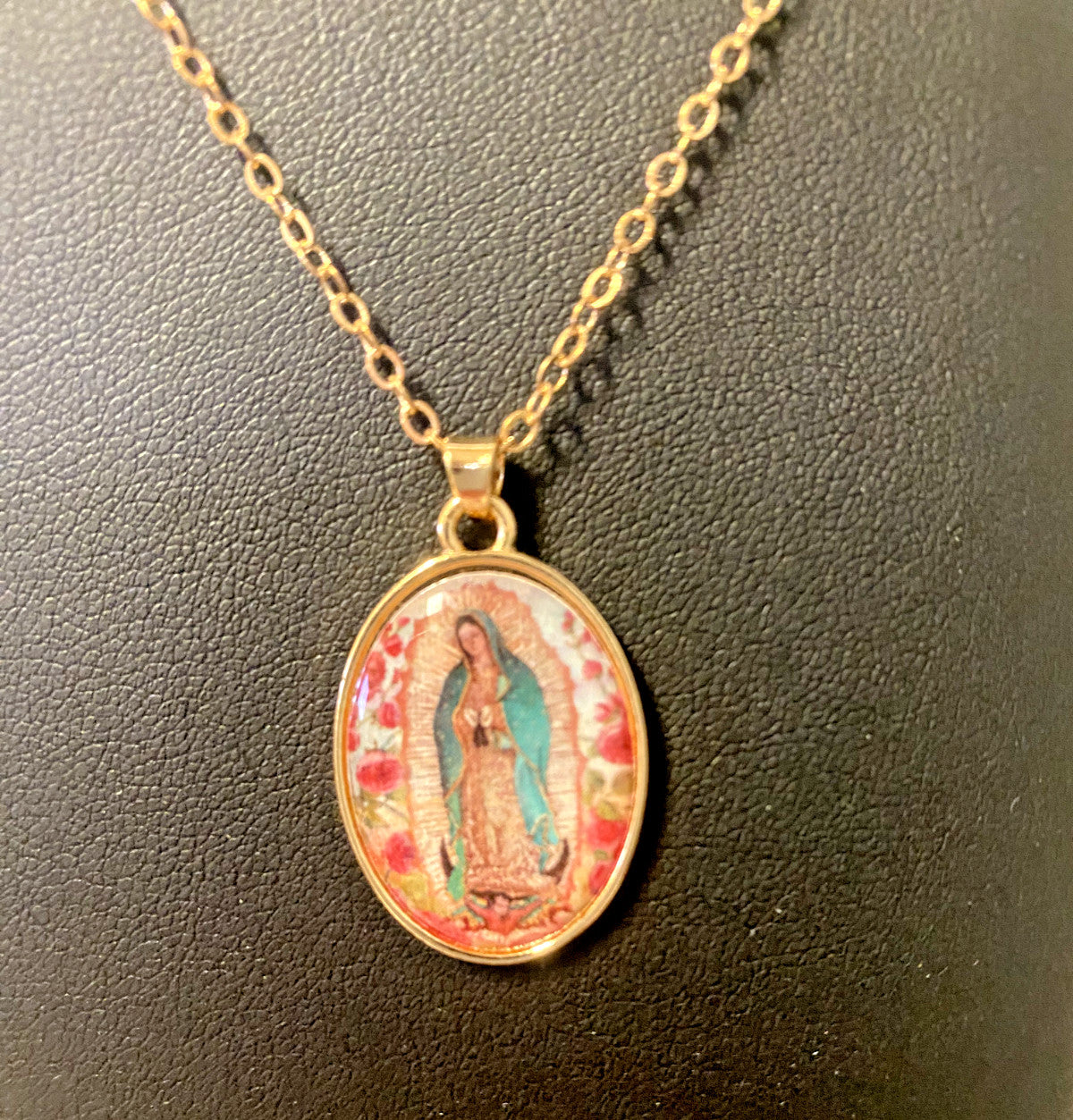 Our Lady of Guadalupe Gold tone Necklace, New #AB-076