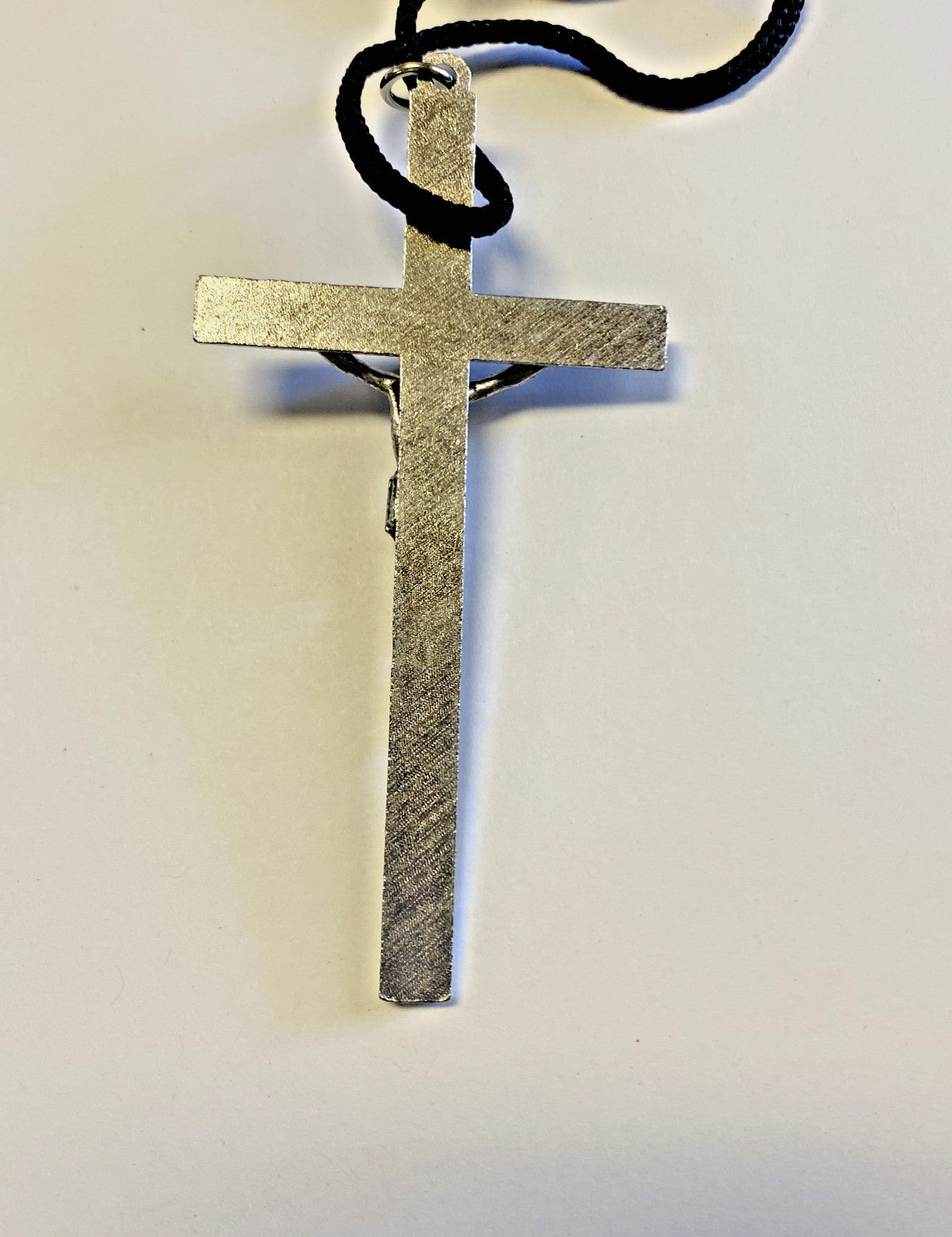 Black Enamel 3.5" Crucifix Black Corded Necklace, New #MD-038