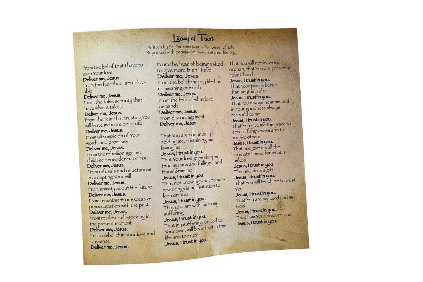 Litany of Trust Folded Prayer Card - Bob and Penny Lord Journeys of Faith