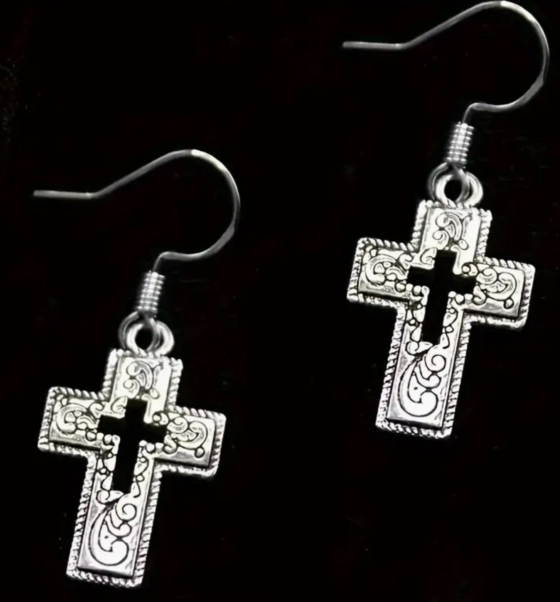 Vintage Hollow Cross Dangle Earrings, New #AB-375-R2 - Journeys of Faith