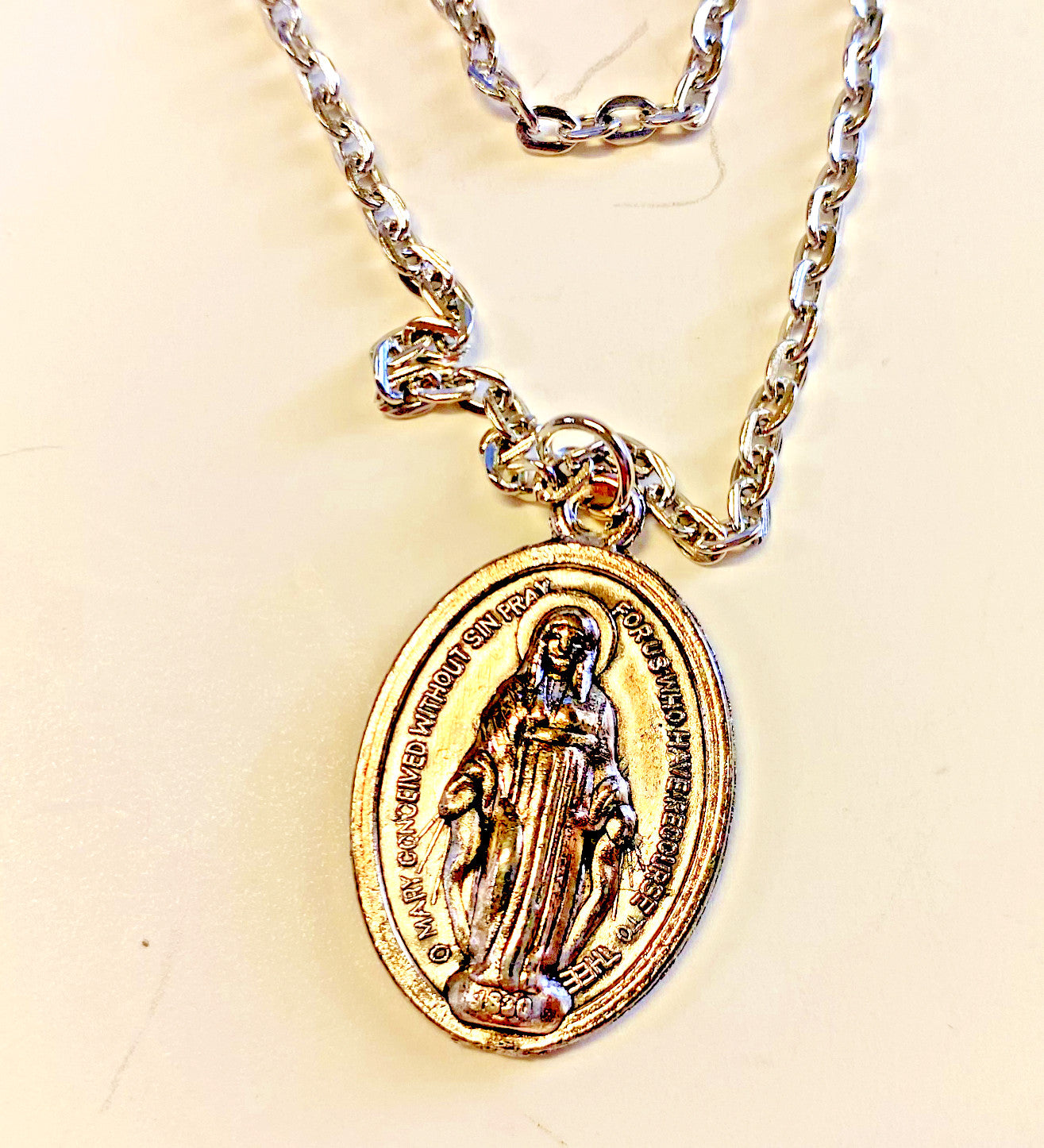 MIraculous Medal Pendant Necklace & Prayer Card, New #AB-281-R2 - Journeys of Faith