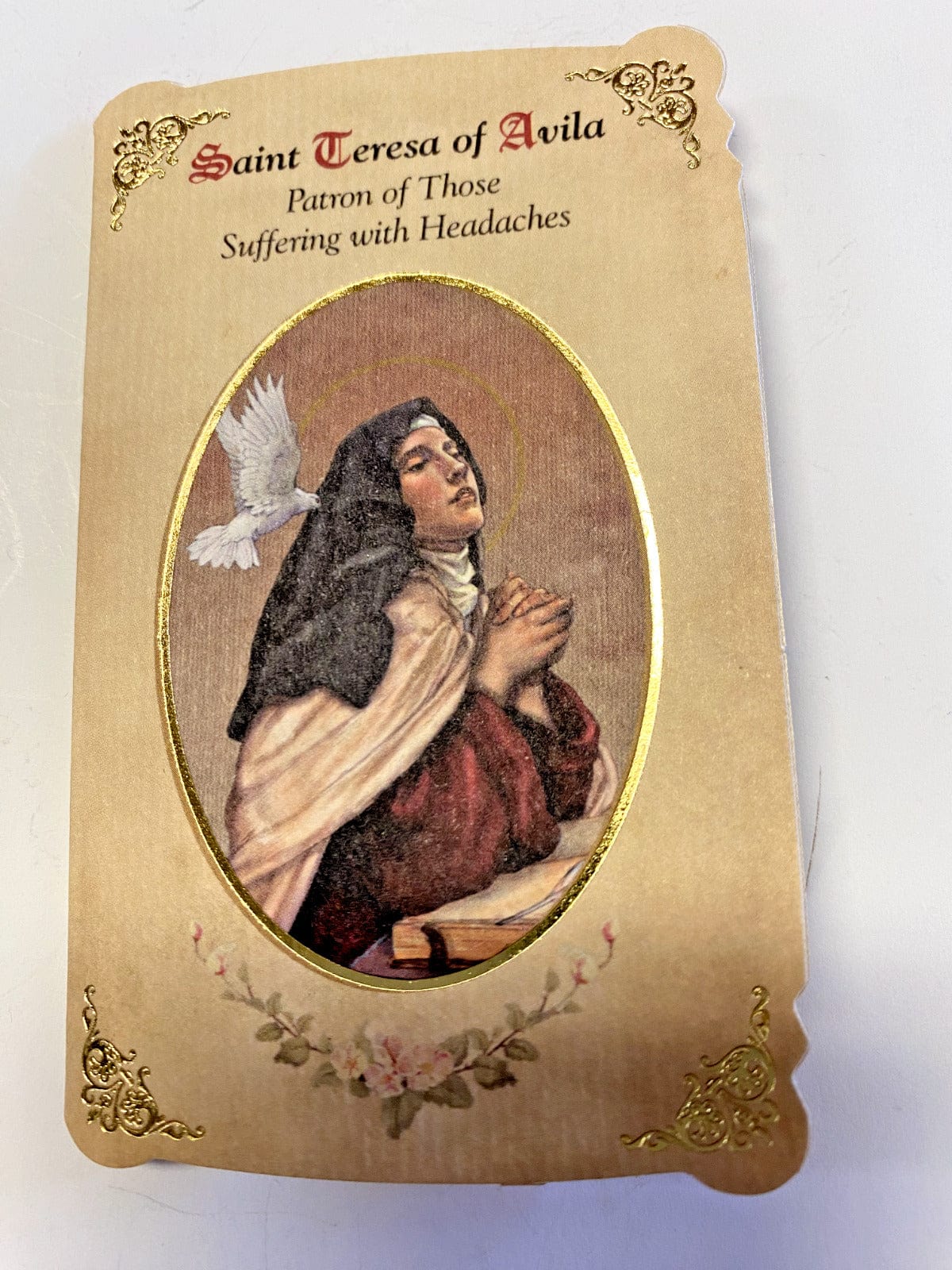 Saint Teresa of Avila "Headache, Prayer" Card + Medal, New from Italy - Bob and Penny Lord Journeys of Faith