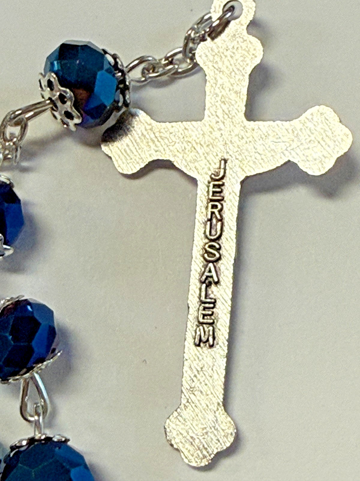 Deep Blue Crystal Rosary with Relic Holy Soil from Jerusalem, New #Gftshp-118 - Journeys of Faith