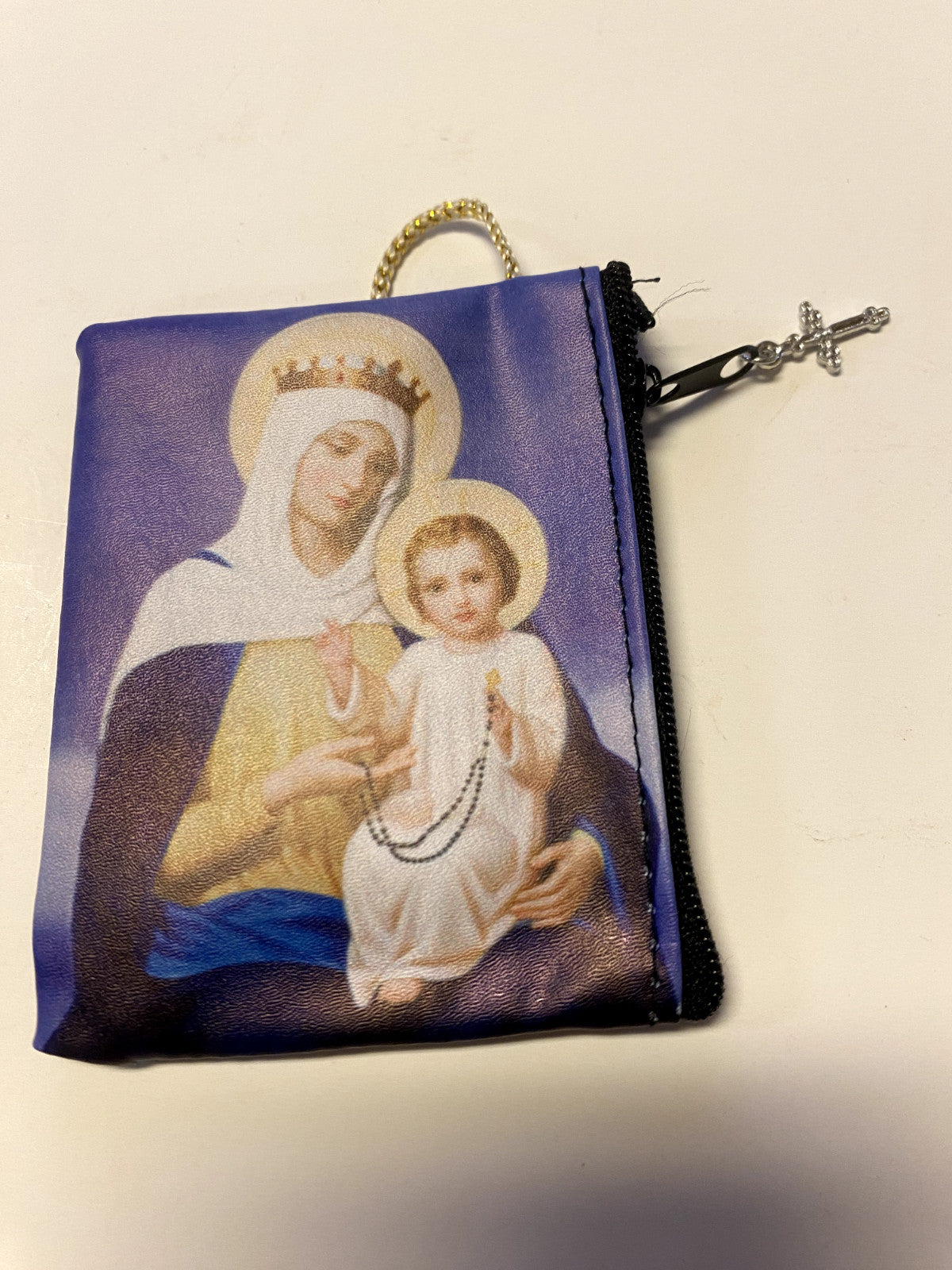 Our Lady of the Rosary Small 3.25" Zip Rosary Pouch, New - Journeys of Faith