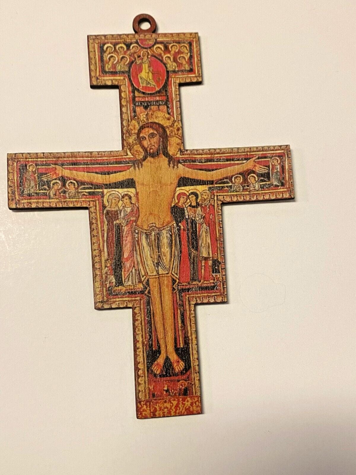 San Damiano wood crucifix, 8-inch religious Christian crucifix with detailed craftsmanship, from Journeys of Faith collectibles.