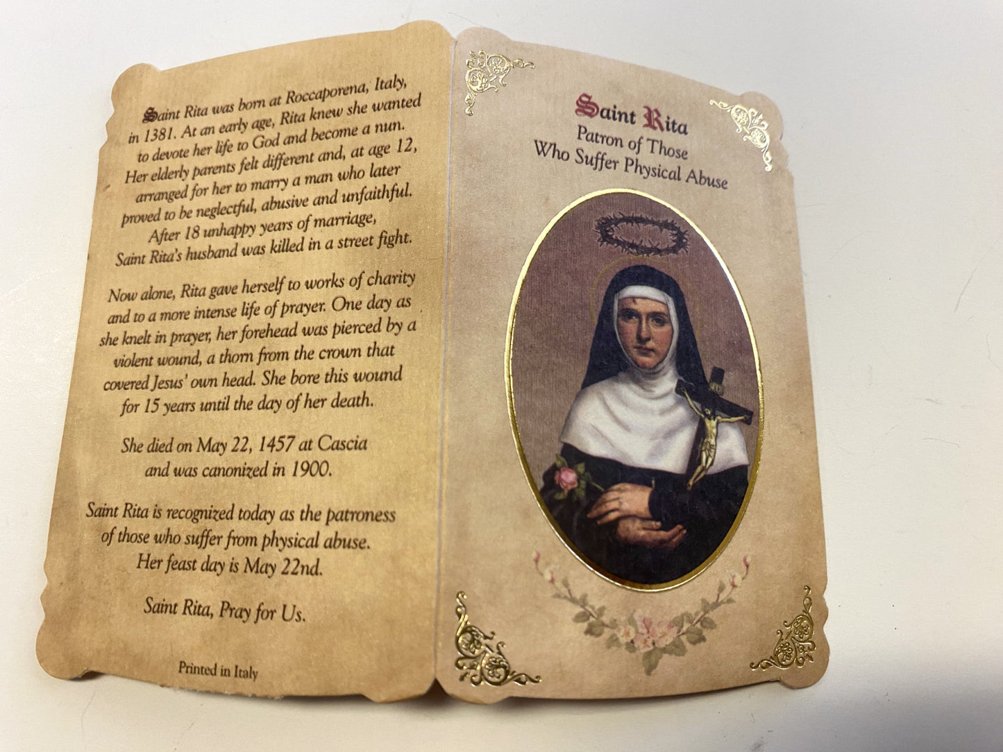 Saint Rita of Cascia Prayer Folder + Medal, New from Italy - Journeys of Faith
