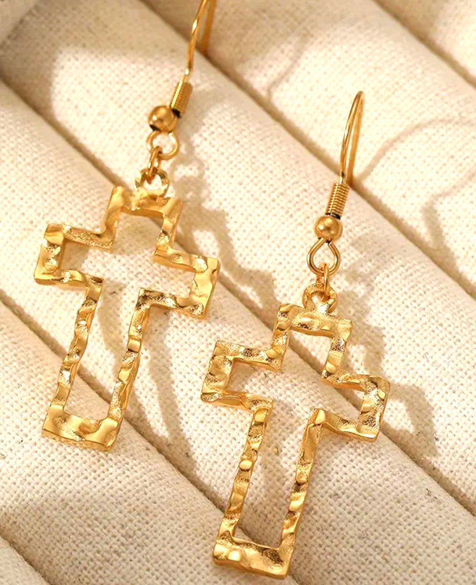 Hollowed-out Cross 1.96" Dangle Earrings, New #AB-378-R2 - Journeys of Faith